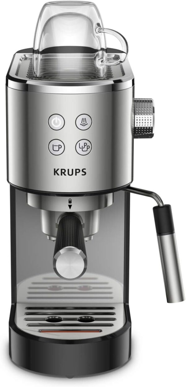 Krups INOX 1L Machine Expresso Virtuoso Automatique, 1 L, 1450 W, Compacte, 2 Tasses, Buse Vapeur pour Cappuccinos et Eau Chaude XP444C10, 1 Liter – Image 3