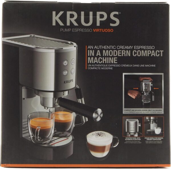 Krups INOX 1L Machine Expresso Virtuoso Automatique, 1 L, 1450 W, Compacte, 2 Tasses, Buse Vapeur pour Cappuccinos et Eau Chaude XP444C10, 1 Liter – Image 17