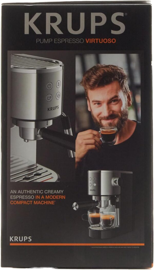 Krups INOX 1L Machine Expresso Virtuoso Automatique, 1 L, 1450 W, Compacte, 2 Tasses, Buse Vapeur pour Cappuccinos et Eau Chaude XP444C10, 1 Liter – Image 15