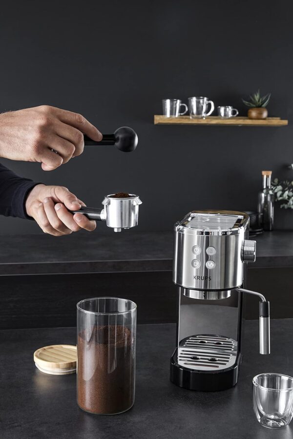 Krups INOX 1L Machine Expresso Virtuoso Automatique, 1 L, 1450 W, Compacte, 2 Tasses, Buse Vapeur pour Cappuccinos et Eau Chaude XP444C10, 1 Liter – Image 8