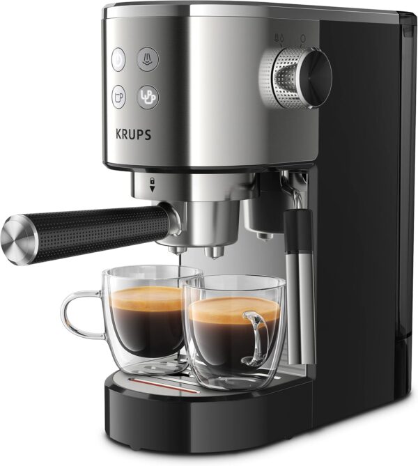 Krups INOX 1L Machine Expresso Virtuoso Automatique, 1 L, 1450 W, Compacte, 2 Tasses, Buse Vapeur pour Cappuccinos et Eau Chaude XP444C10, 1 Liter