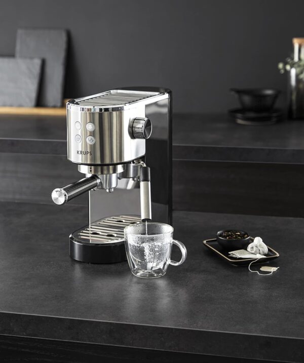 Krups INOX 1L Machine Expresso Virtuoso Automatique, 1 L, 1450 W, Compacte, 2 Tasses, Buse Vapeur pour Cappuccinos et Eau Chaude XP444C10, 1 Liter – Image 6