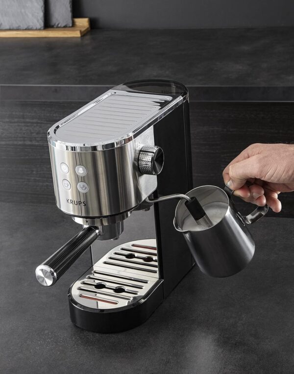 Krups INOX 1L Machine Expresso Virtuoso Automatique, 1 L, 1450 W, Compacte, 2 Tasses, Buse Vapeur pour Cappuccinos et Eau Chaude XP444C10, 1 Liter – Image 4