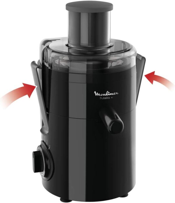 Moulinex Frutelia Plus Centrifugeuse, 950 ml, 350 W, 2 vitesses, Goulot 6 cm, Filtre inox, Compact, Jus maison de fruits et légumes JU370810, Noir – Image 4