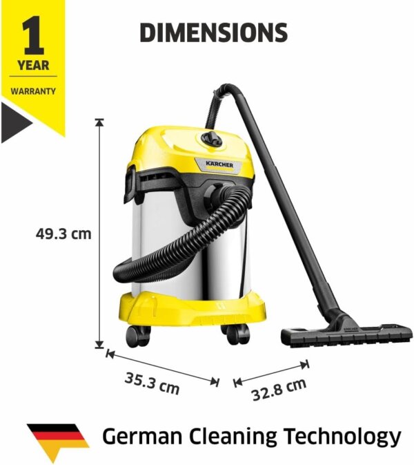 Kärcher Aspirateur Eau et Poussières WD 3 S V-17/4/20, Filtre Cartouche, Sachet Ouate, 1000 W, – Image 2