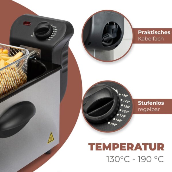 Friteuse electrique - Friteuse avec huile - Bomann FR 2264 CB - 3 L - Noir/Inox – Image 6