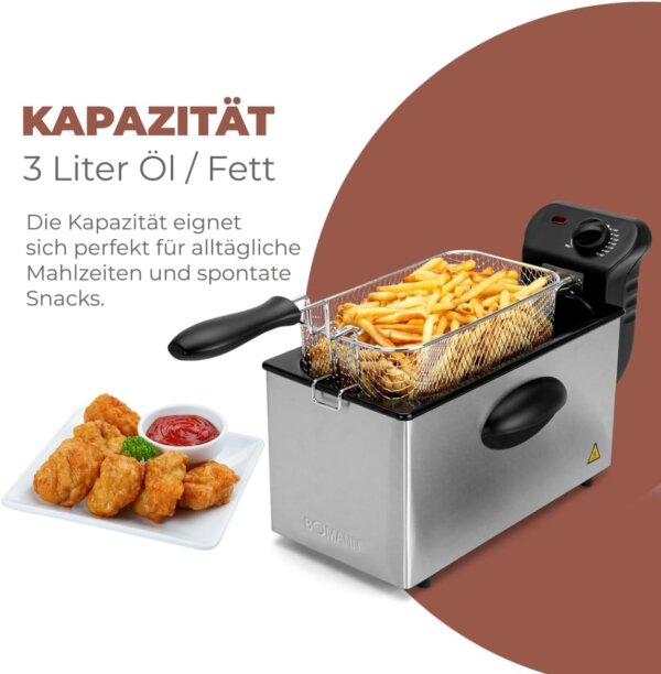 Friteuse electrique - Friteuse avec huile - Bomann FR 2264 CB - 3 L - Noir/Inox – Image 3