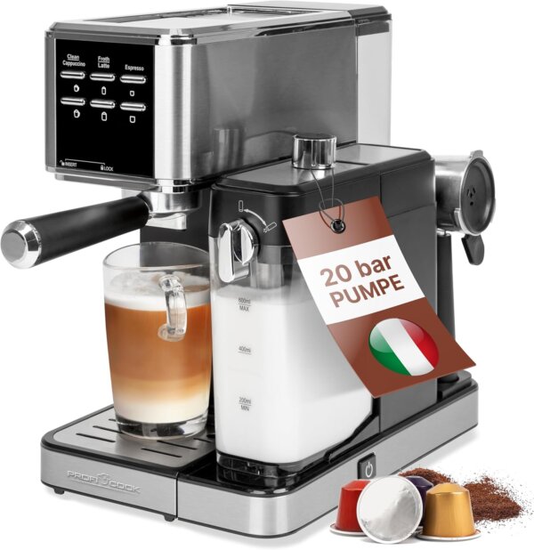 Machine à café expresso ProfiCook avec fonction de mousse de lait PC-ES-KA 1266 en acier inoxydable