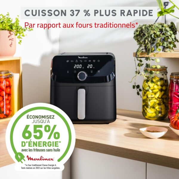 Moulinex Friteuse à air, Très grande capacité de 7.5L, 8programmes prédéfinis, Format compact, Easy Fry Mega, EZ8558F0, Noir – Image 5