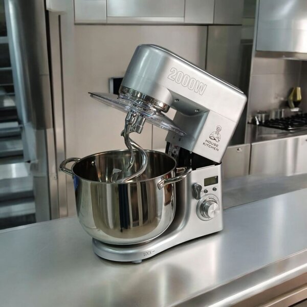 HOUSE KITCHEN Pastaprof ‎SM-2088 Pétrisseur planétaire, capacité 10 litres, double crochet, bol en acier inoxydable, 2000 W, 6 vitesses