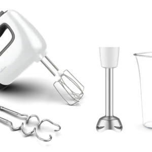 Prep'mix+, Batteur électrique, 5 vitesses, 2 jeux de crochets + 1 pied mixeur, 500 W, Blanc
