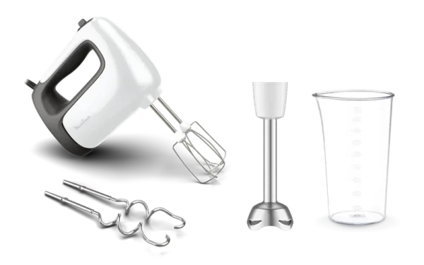 Prep'mix+, Batteur électrique, 5 vitesses, 2 jeux de crochets + 1 pied mixeur, 500 W, Blanc