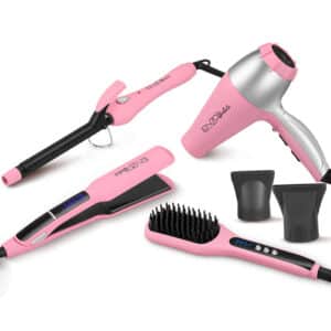 Kit de Coiffure Professionnel 4 en 1 ENZO EN-6313 – Sèche-cheveux, Lisseur, Boucleur et Brosse Lissante